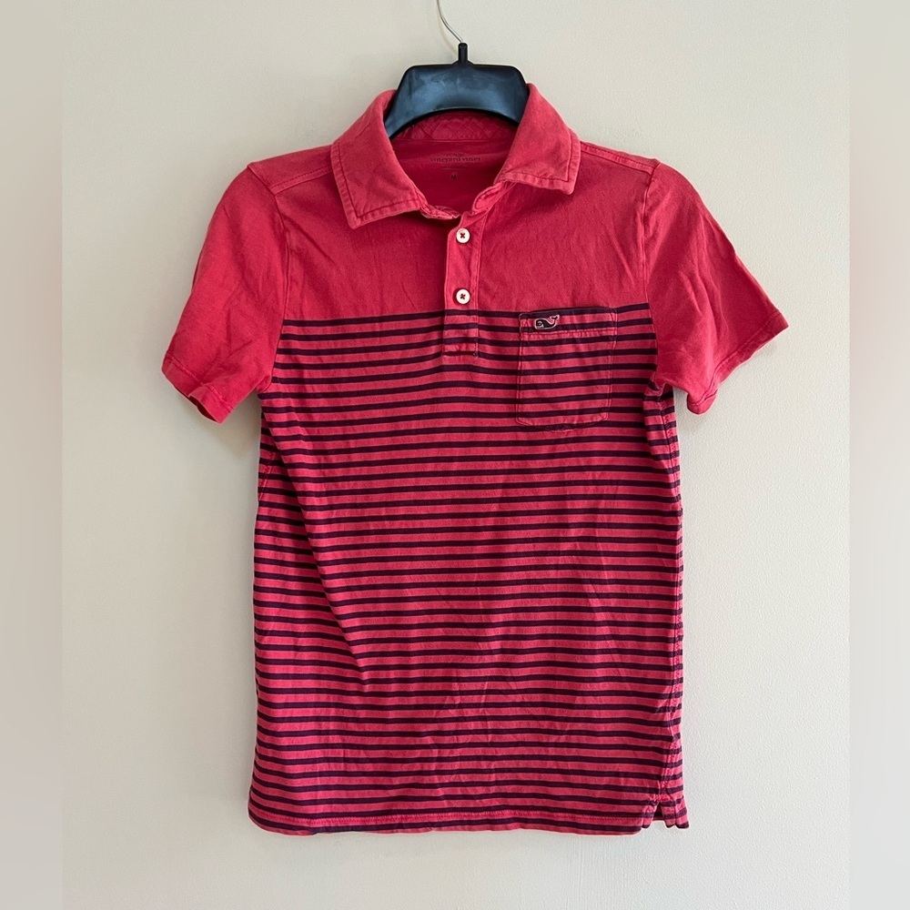 Vineyard Vines Kids Heritage 100% Cotton Striped Short-Sleeve Polo, Red/Navy, M
